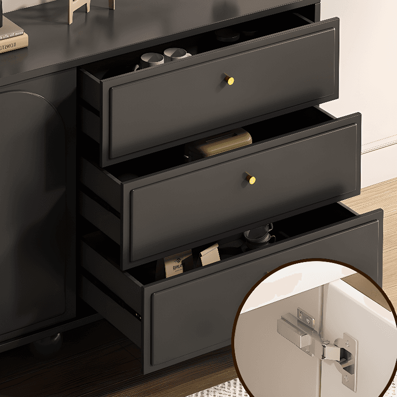 Midnight Black Modern Sideboard with 3 Drawers, Standard Size, 1 Shelf, Larder Storage, and 2 Doors thumbnail 4