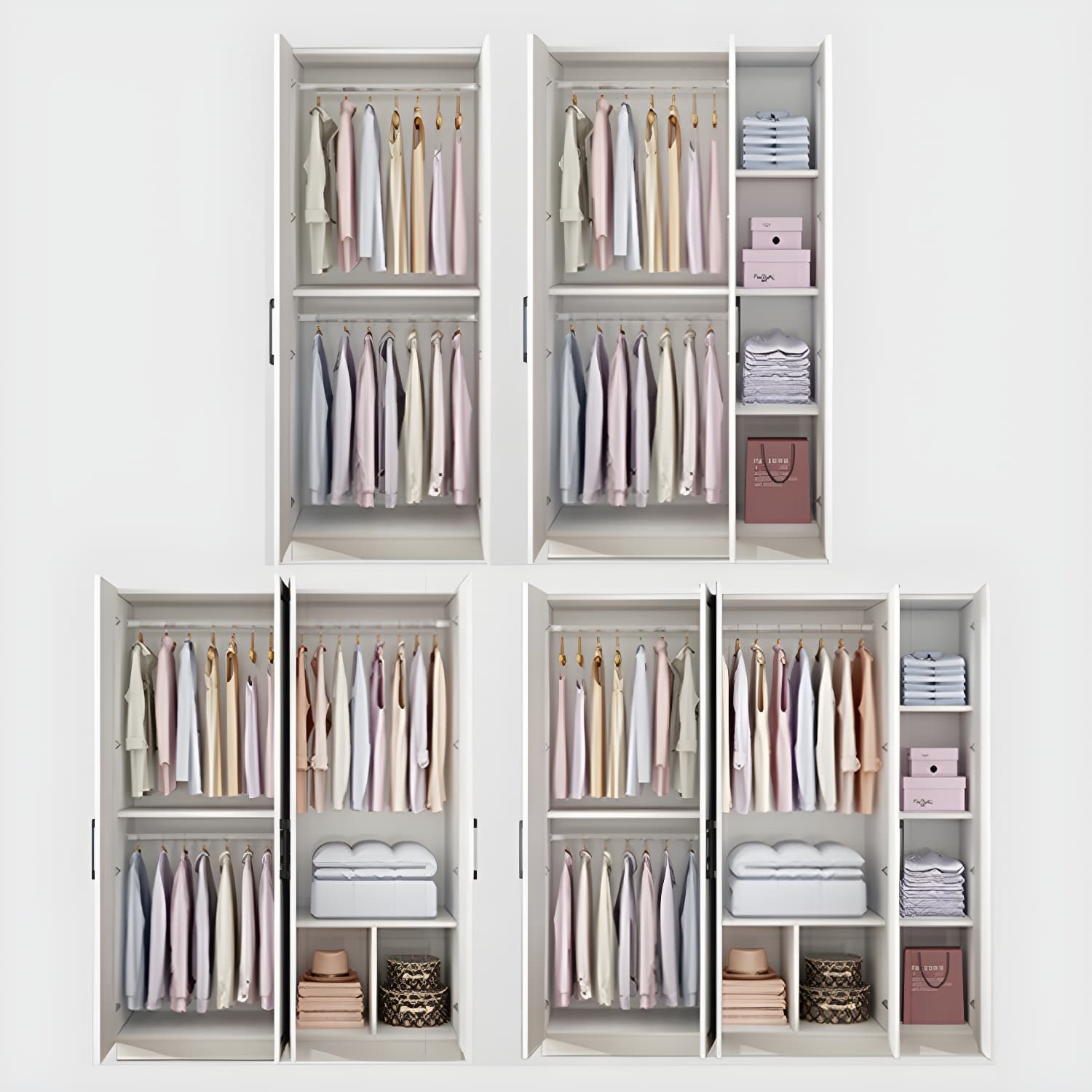 Modern White Wood Wardrobe Armoire with Shelves & Clothing Rod - Spacious and Stylish thumbnail 6