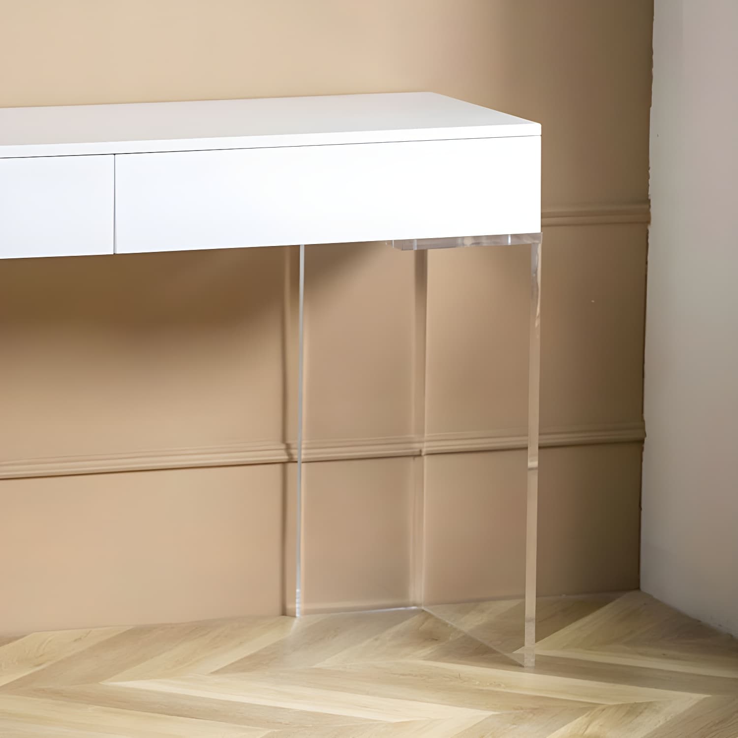 Contemporary Acrylic Vanity Desk 2-Drawer Vanity Dressing Table thumbnail 9