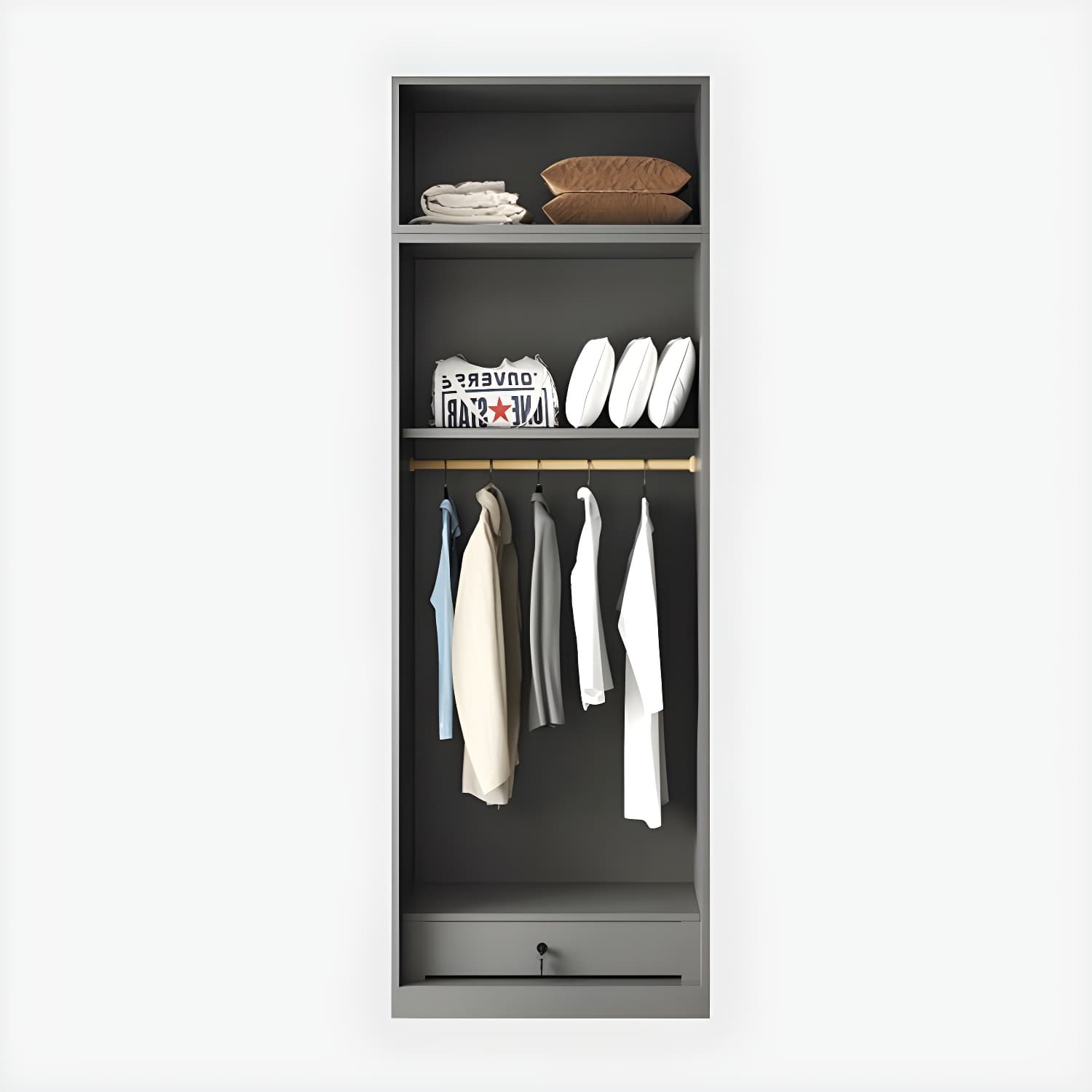 Modern Grey Wood Wardrobe Armoire with Drawers & Shelves for Ample Storage thumbnail 7