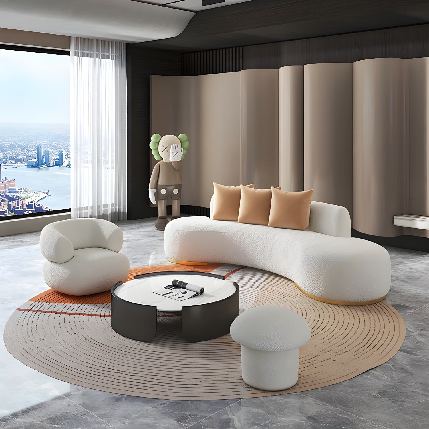Contemporary Curved Sofa with Tight Back Standard Armless Sofa for Living Room thumbnail 3