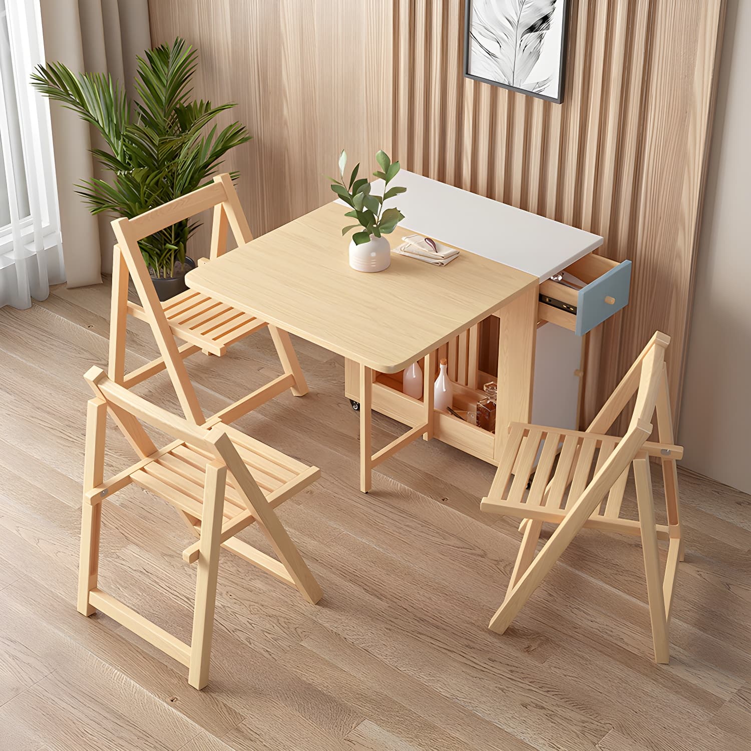 1/3/5/7 Pieces Modern Space-Saving Wood Multi Purpose Dining Set thumbnail 5