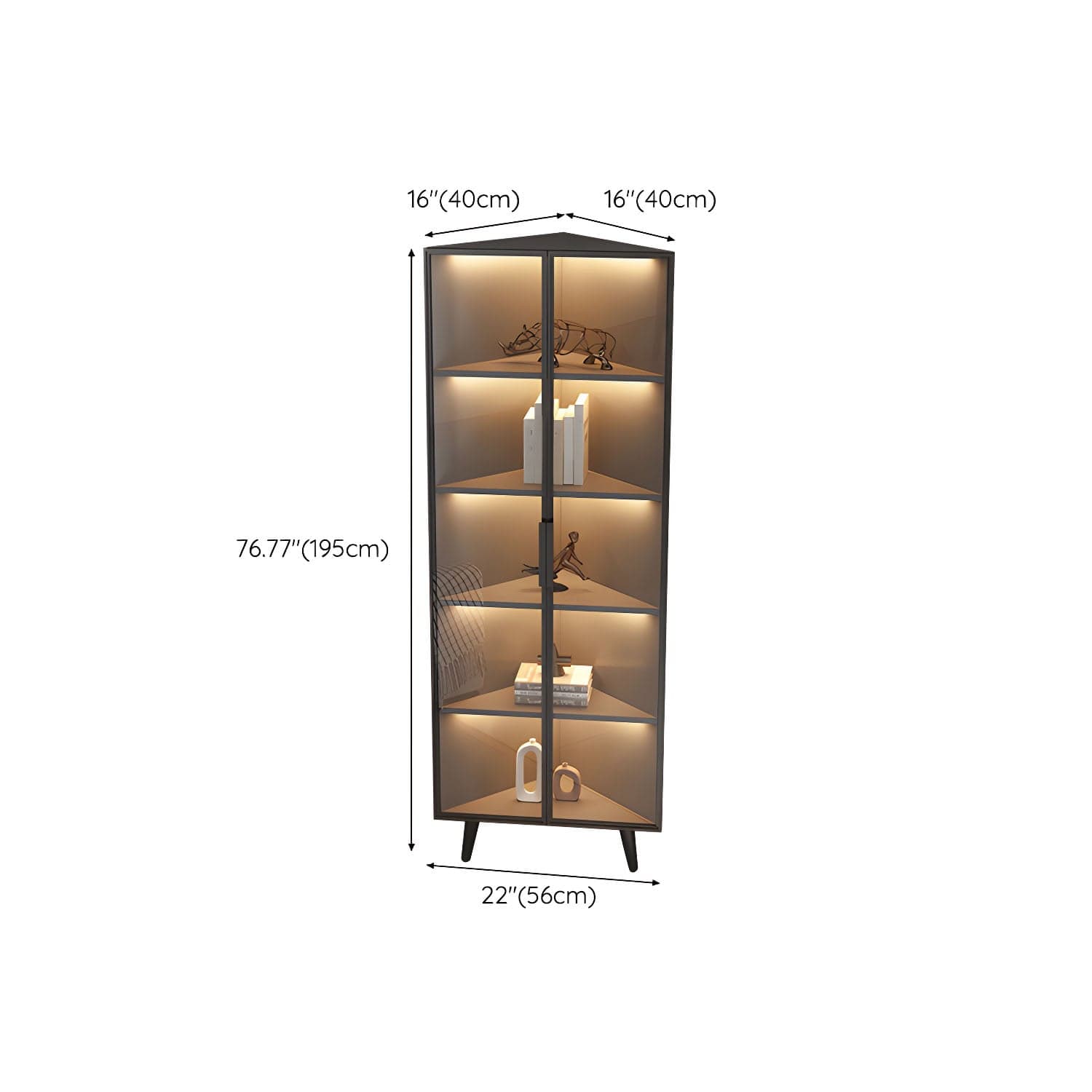 Corner Modern Accent Cabinet with Black Metal Base and Glass Doors, Black Wood Counter Top thumbnail 26
