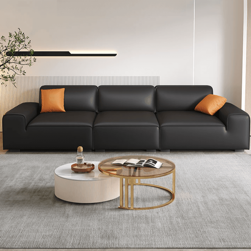 Modern Solid Color Water Resistant Sofa in Midnight Black with 6-seater Capacity and 2 Pillows thumbnail 3
