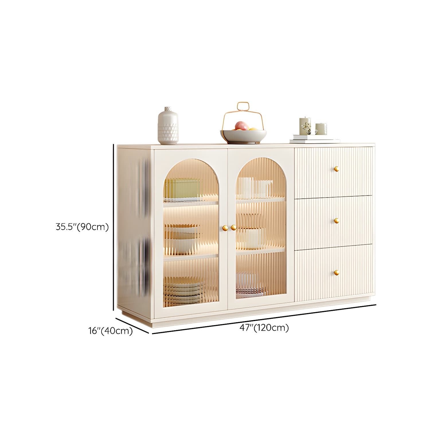 Glam White Wood Sideboard Credenza with Glass Doors and Adjustable Shelves thumbnail 16