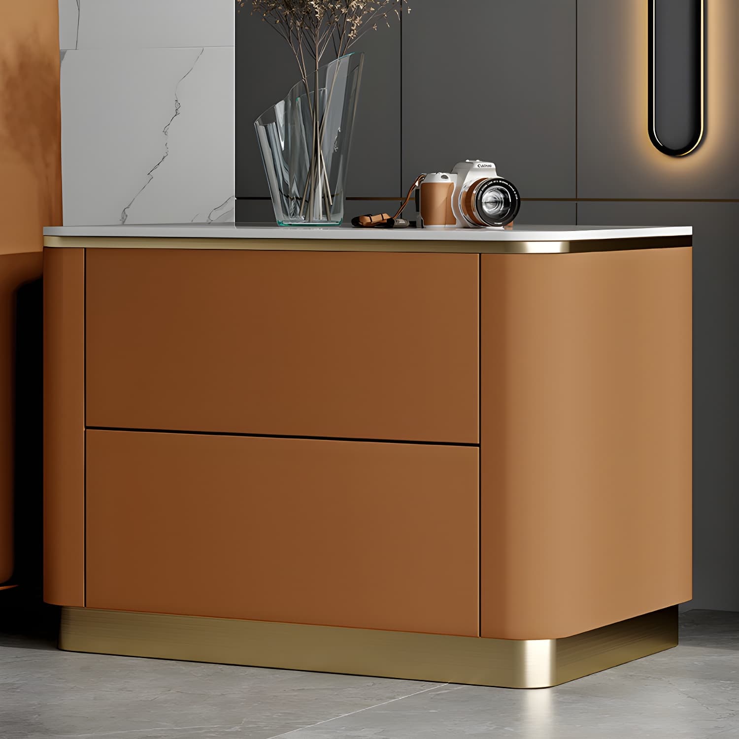 Glam Solid Wood Leather Outer Frame Accent Table Nightstand Drawer Storage Night Table thumbnail 24