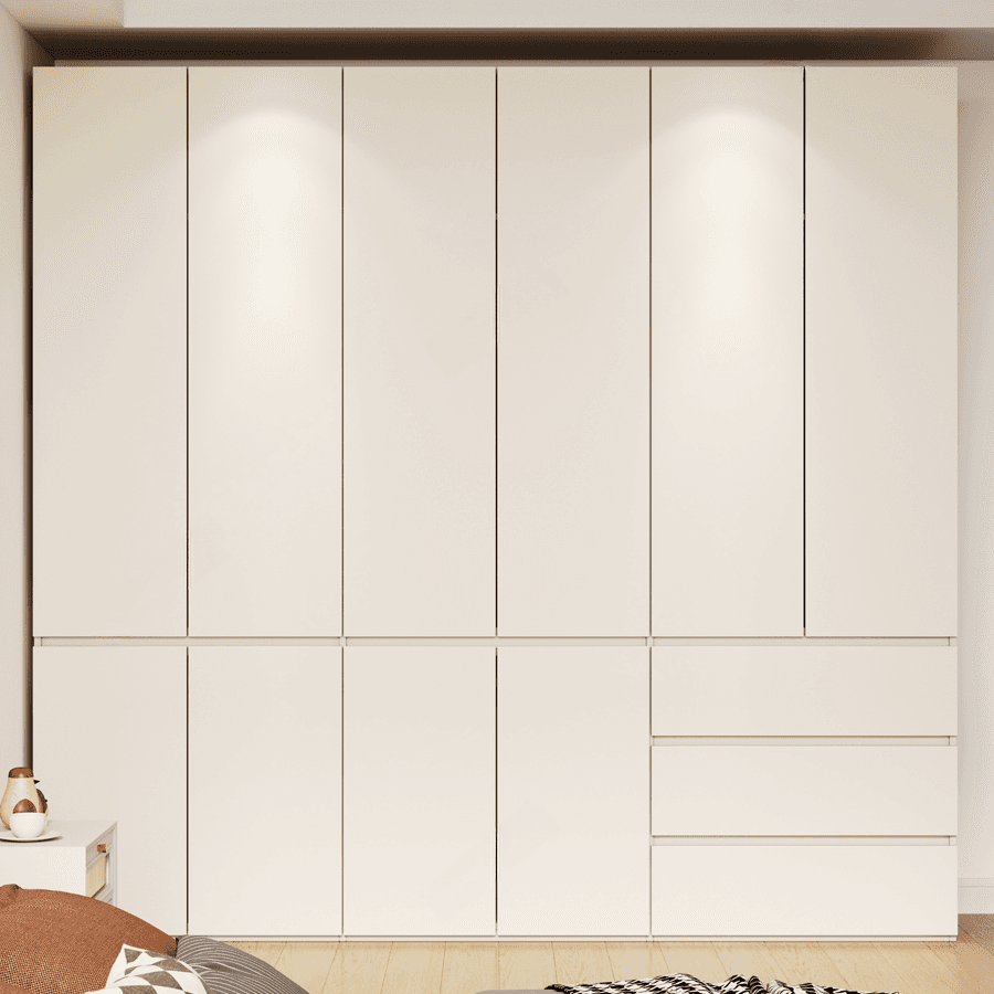 White Modish Wooden Independent Wardrobe Armoire with Soft Close Drawer, Soft Close Door, and Interior Shelves thumbnail 1