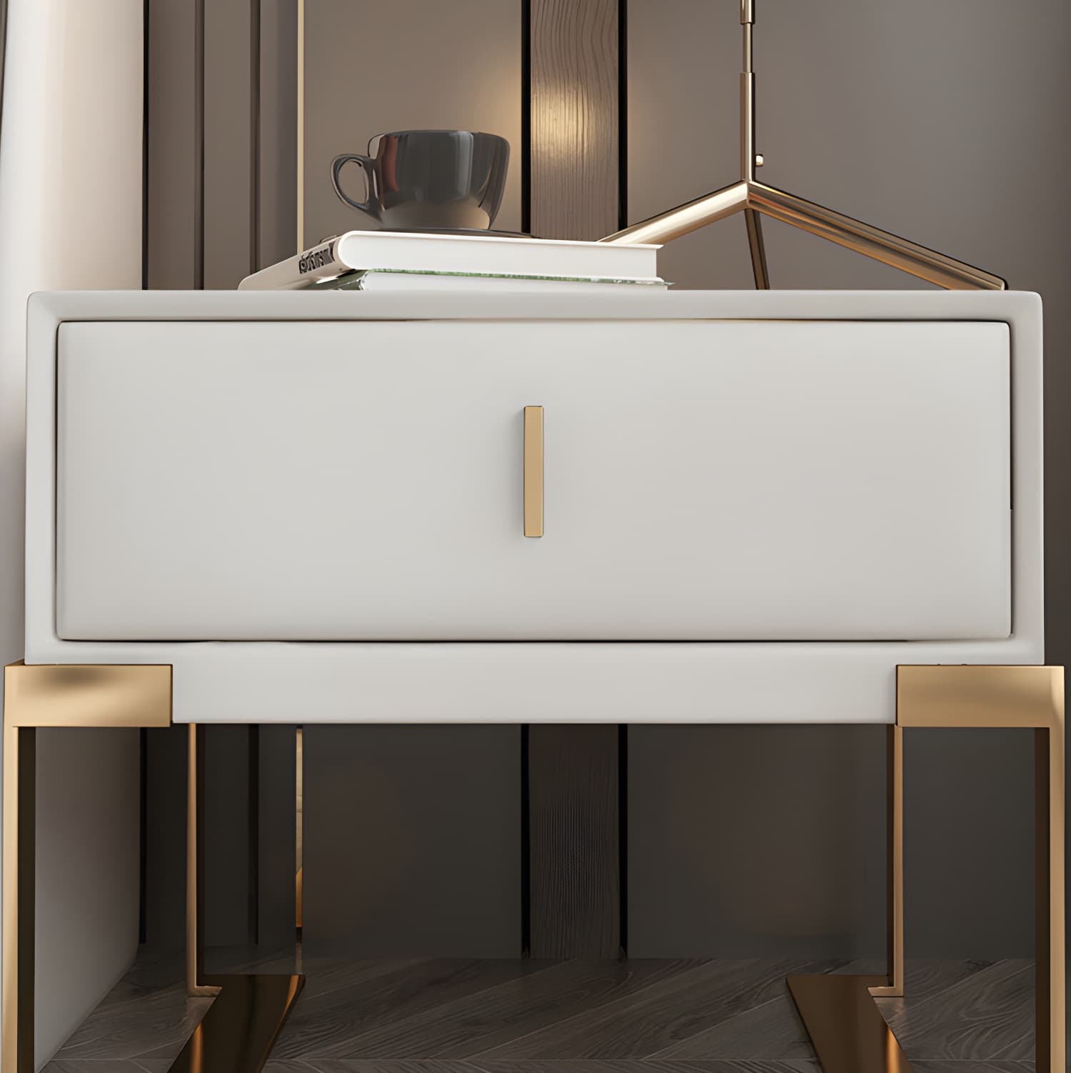 Faux Leather Nightstand 1-Drawer 21 Inch Tall Modern Legs Included Night Table thumbnail 28
