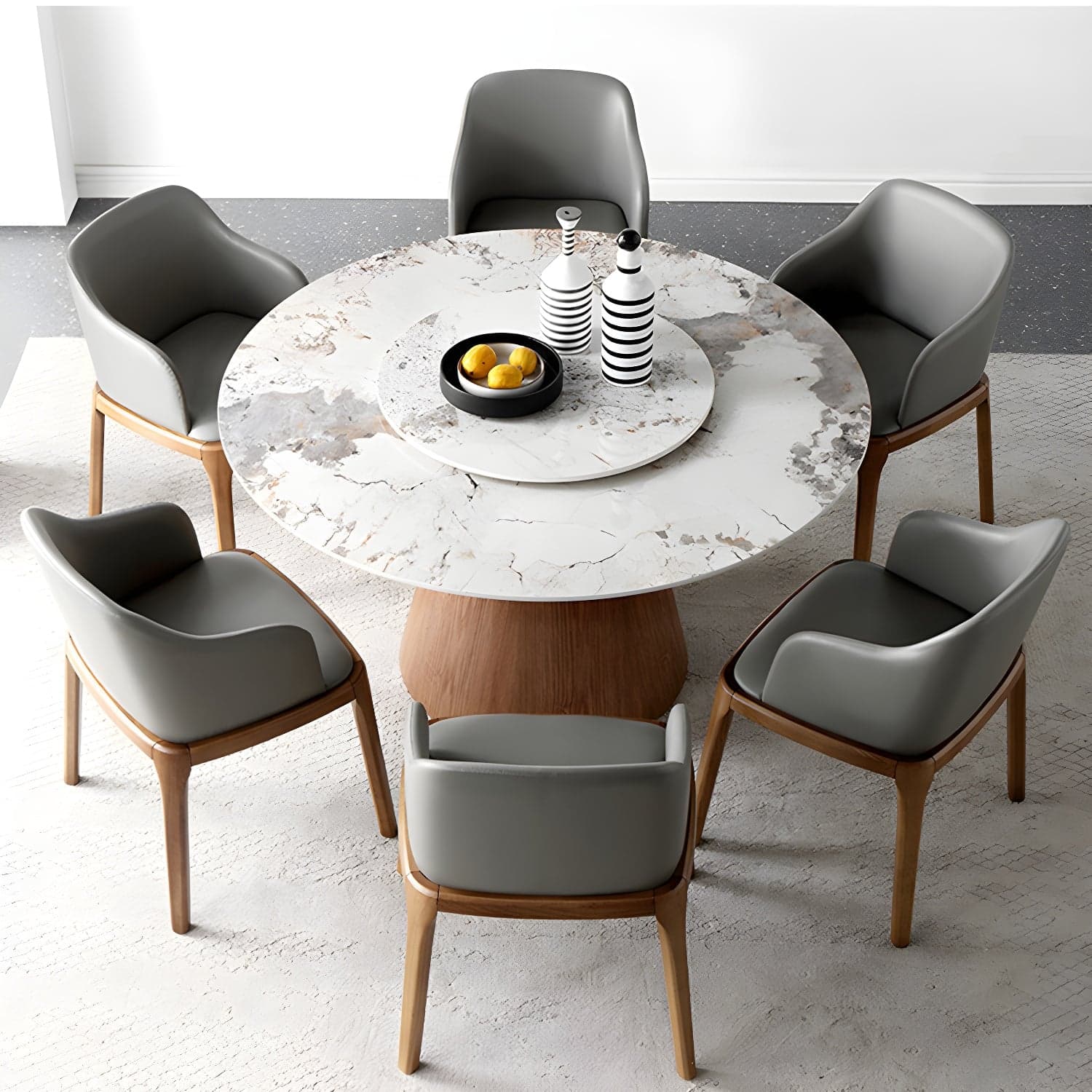 Round Sintered Stone Dining Table Stone Table in White with Pedestal thumbnail 1