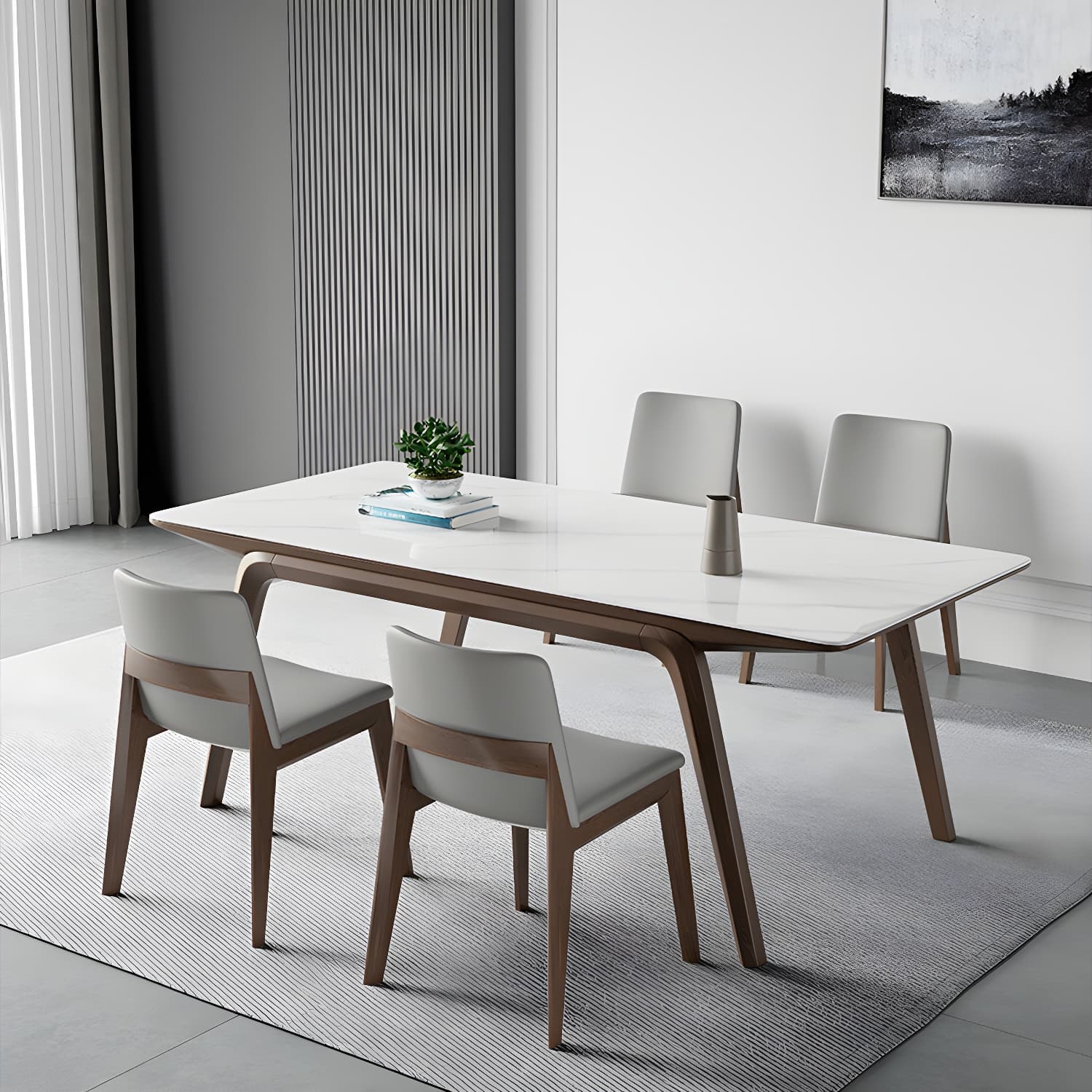 Designer Style Sintered Stone Top Dining Set Rectangle 1/3/4/5/7 Pieces Dining Table Set thumbnail 12