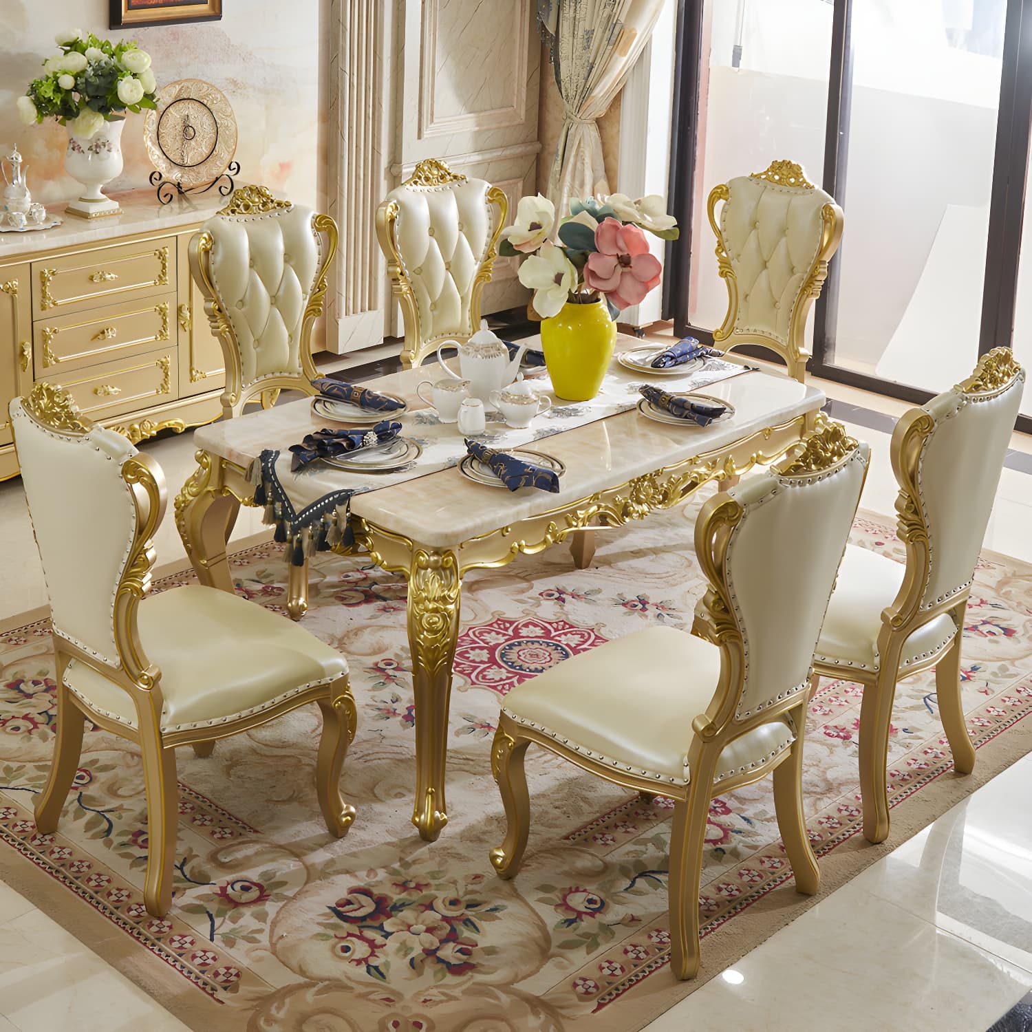 Victoria Rectangle Table Set 1/2/5/7 Pieces Dining Set for Home Use thumbnail 2