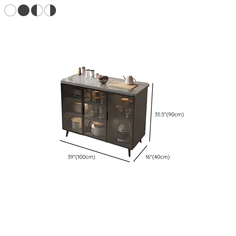 Trendy Sideboard on Caster Wheels with Narrow Stone Countertop, Glazed Door, Adjustable Shelving, and Lighting System thumbnail 13