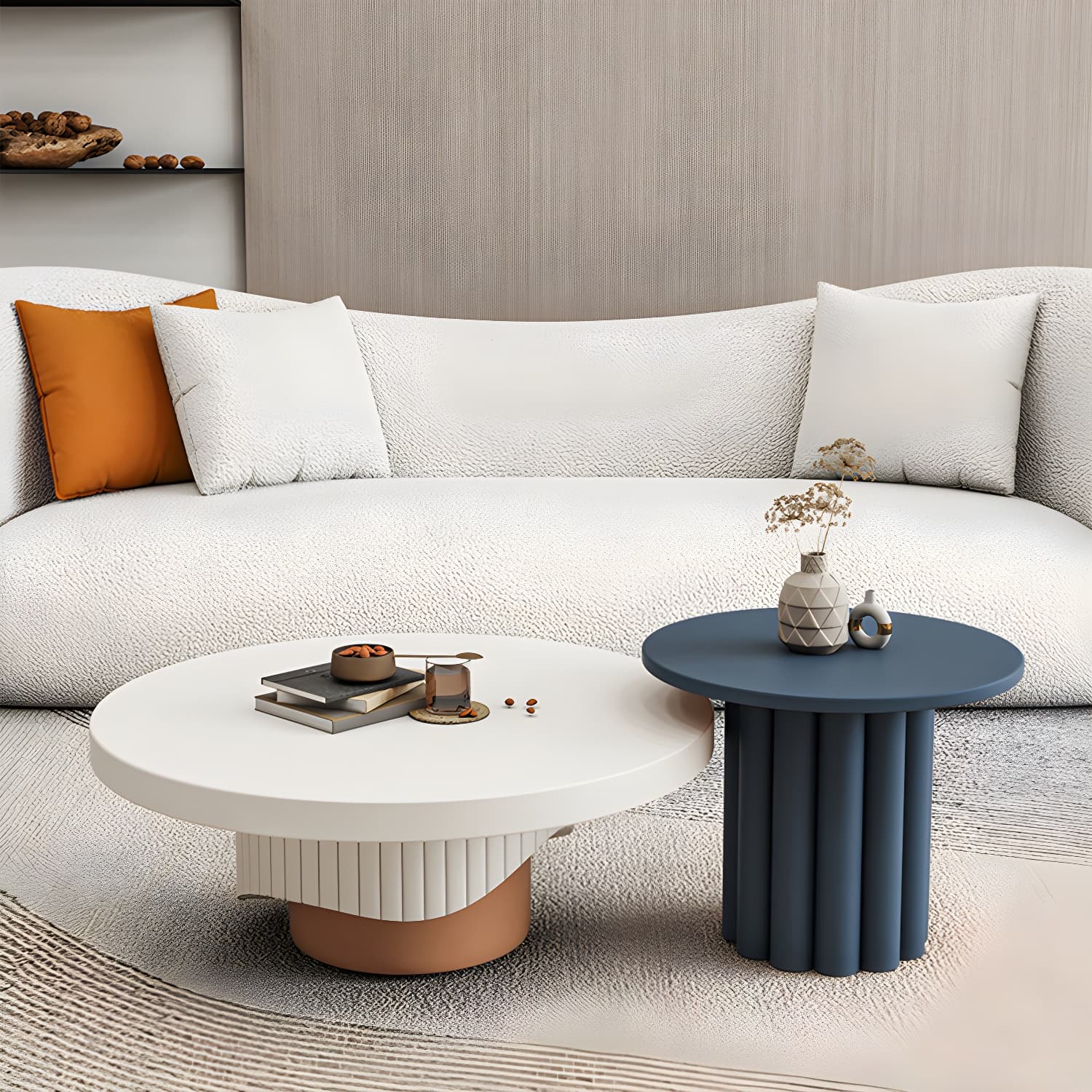 Pedestal Round Coffee Table Set Modern Minimalist Cocktail Table thumbnail 14
