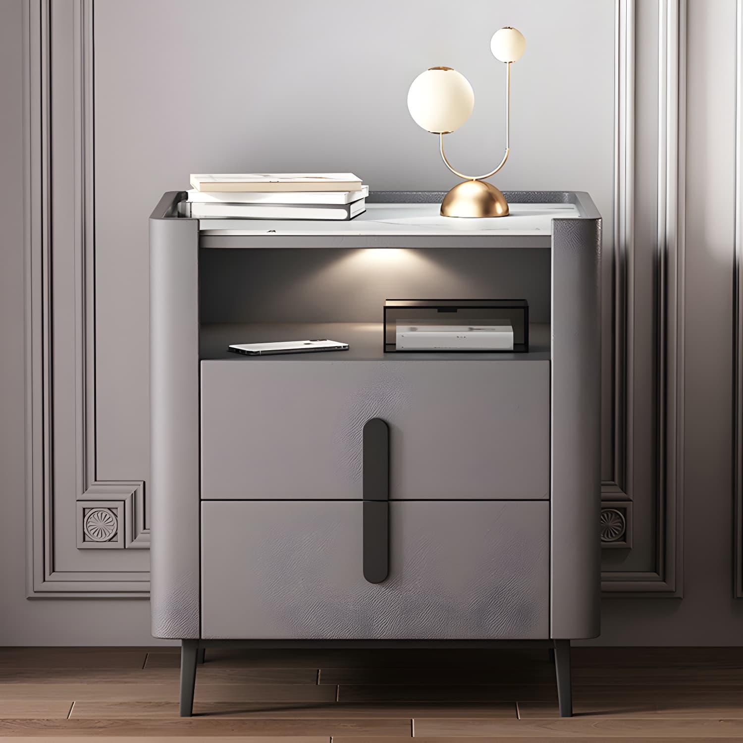 2-drawer Nightstand 21.65" Tall Lighting Station Bedside Cabinet thumbnail 12