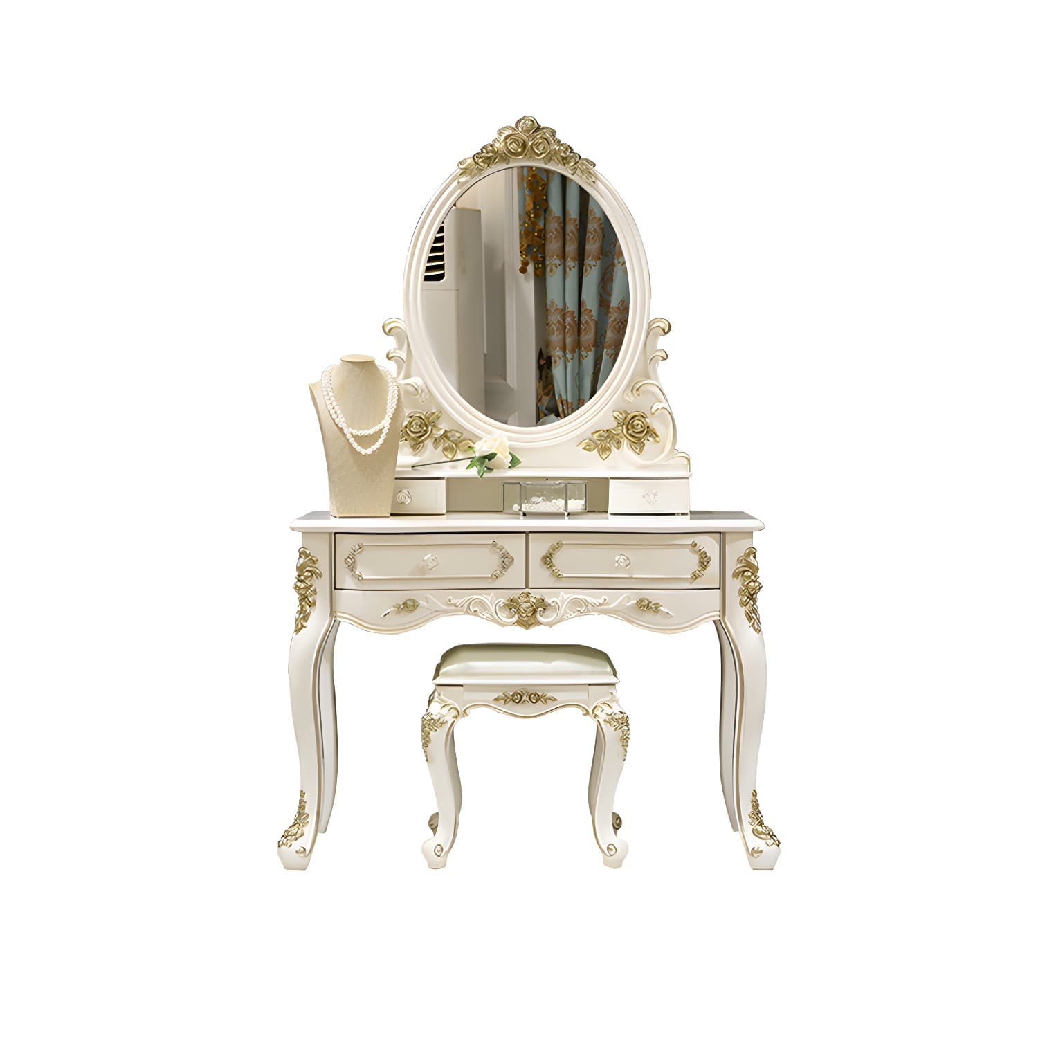 Victorian 33.4"/41.3" Wide Wood 4 Drawers Mirrored Makeup Vanity thumbnail 14