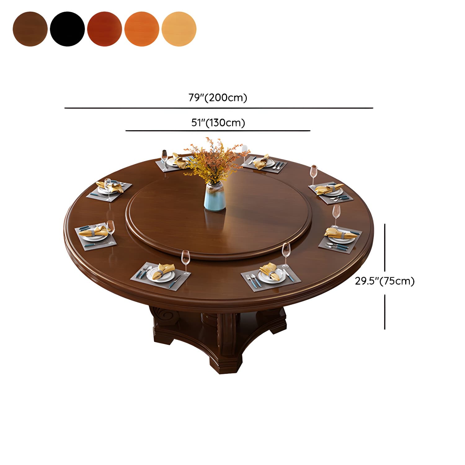 Round Solid Wood Dining Table Modern Turntable Furniture with Pedestal Base thumbnail 23