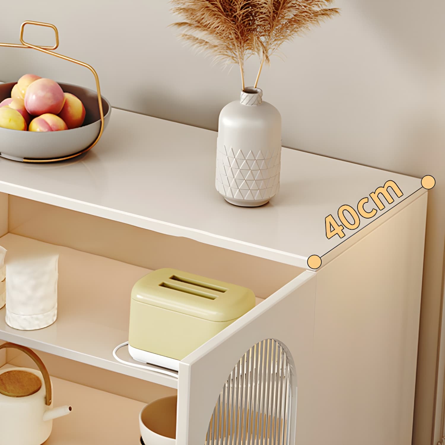 Glam White Wood Sideboard Credenza with Glass Doors and Adjustable Shelves thumbnail 7