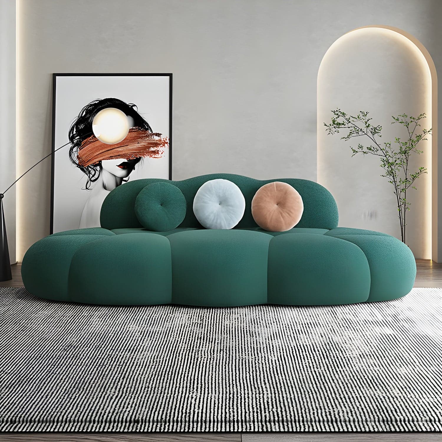 Contemporary Armless Wool Sofa with Tight Back and 3 Pillows thumbnail 1