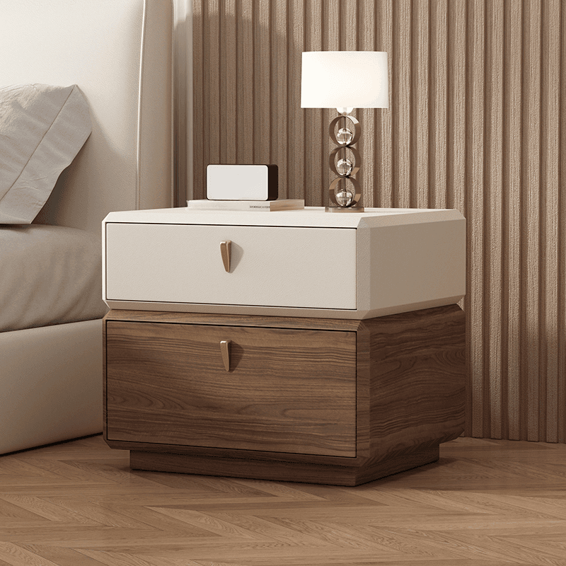 Organic Modern 2 Tiers Nightstand With Drawer Organization in Pleather thumbnail 2