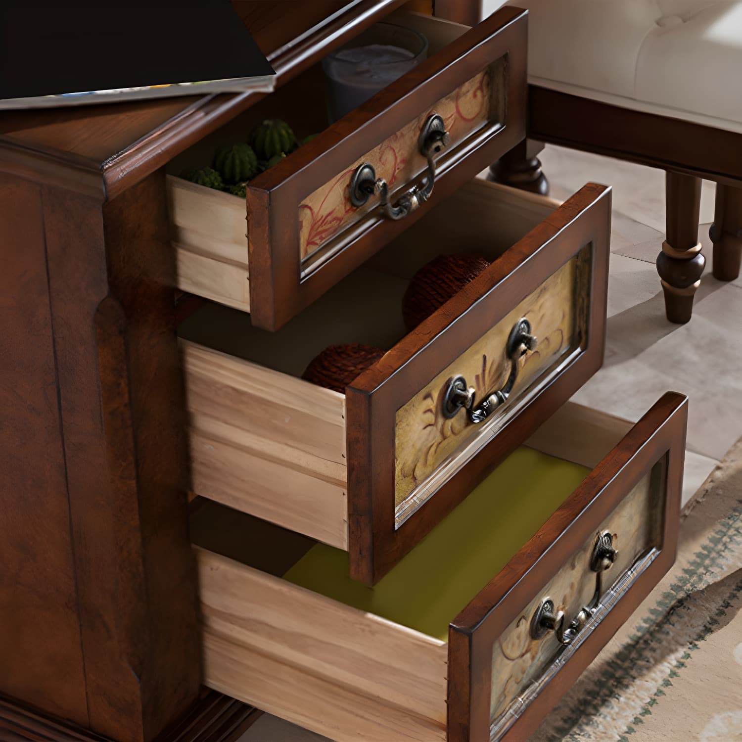 Victorian Vanity Set Solid Wood Drawers Included Makeup Dressing Table With Mirror & Stool thumbnail 9