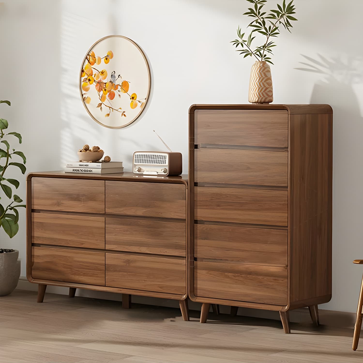 Drawers Included Rubber Wood Chest Brown Wood Grain Design for Home - image 4