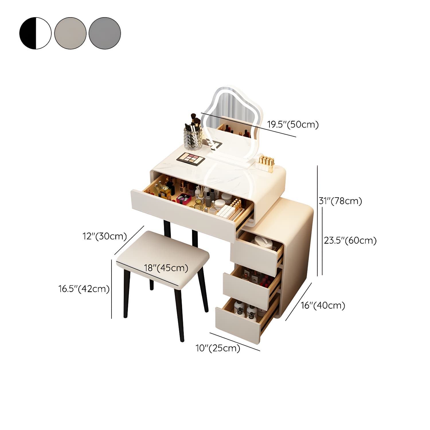 Modern Gray Makeup Vanity with Mirror & Drawers & Seat Included thumbnail 16