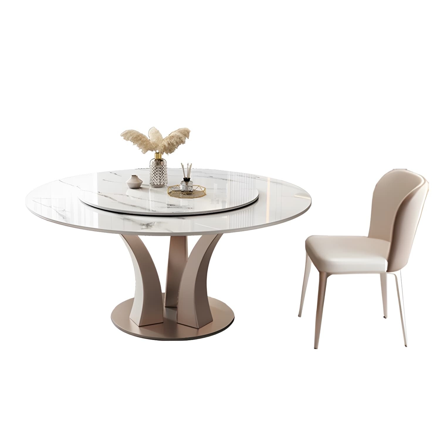 Round Glam Dining Set with White Slate Table Top and Gold Metal Pedestal Base - 1/7/9 Piece Set thumbnail 5