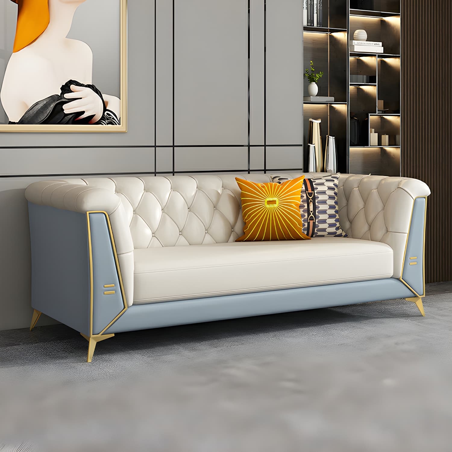 Glam Wood Frame Standard Sofa with Tuxedo Arms in Solid Color thumbnail 2