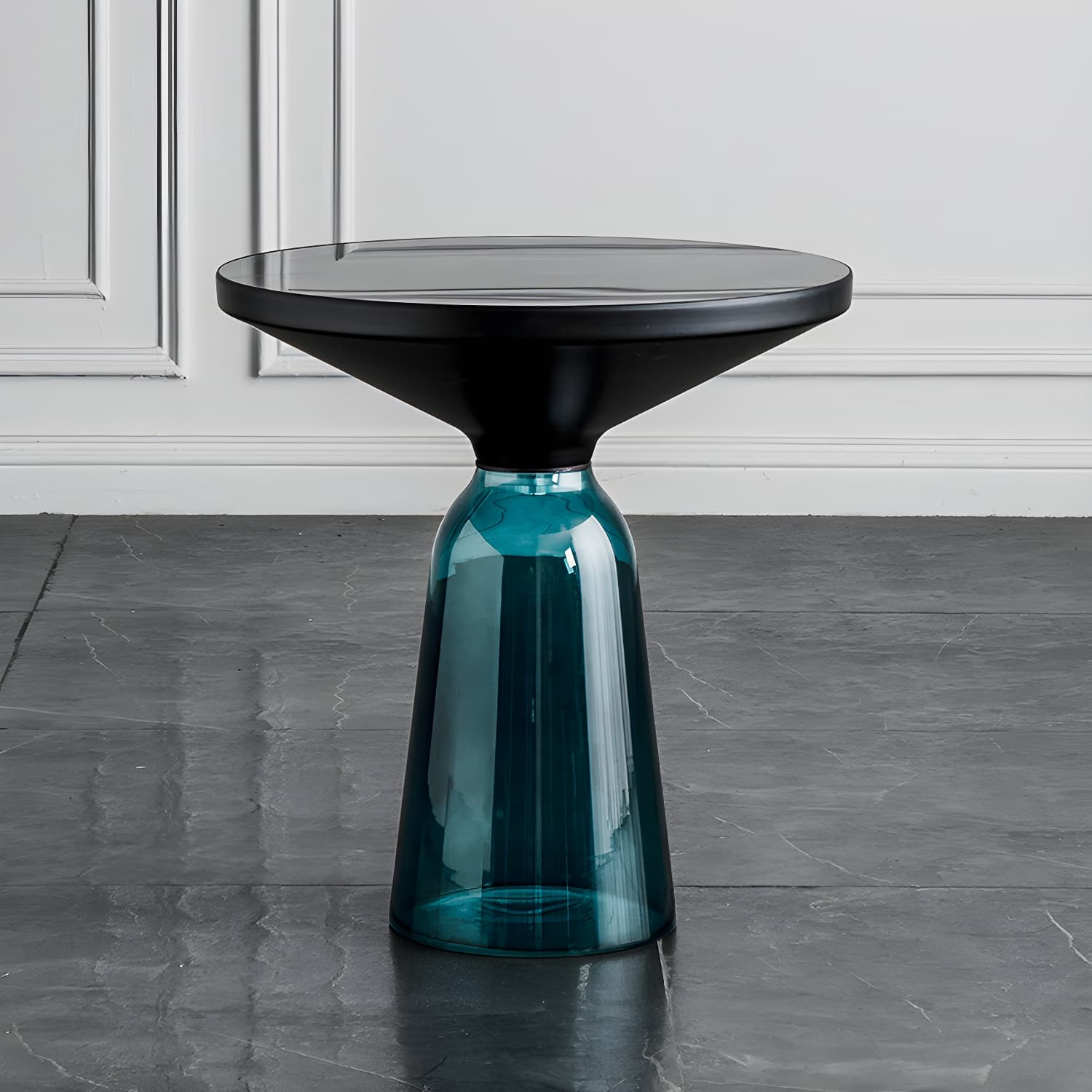 Pedestal Cone Coffee Table Modern Round Glass Top Cocktail Table thumbnail 14