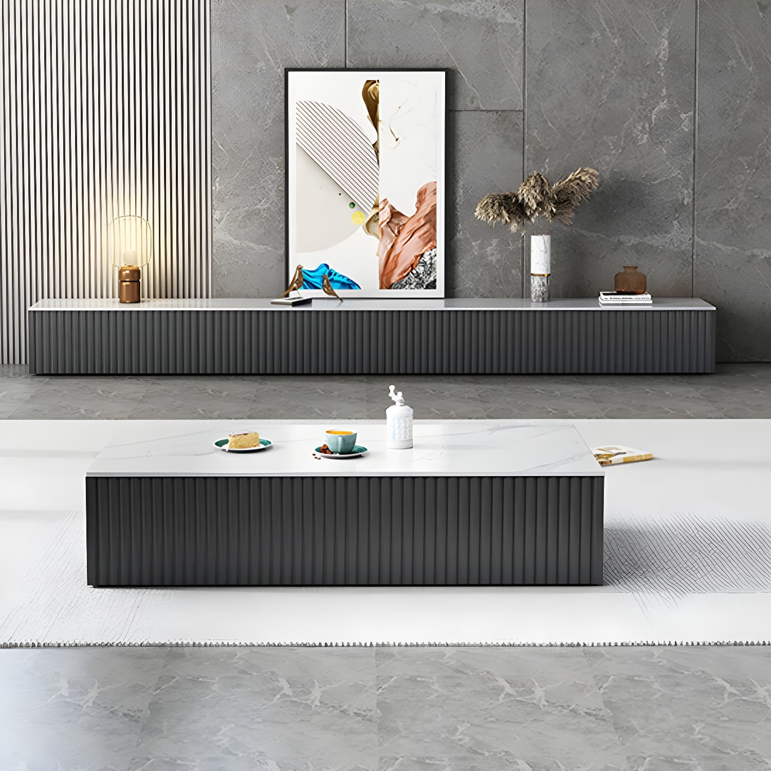 Contemporary TV Stand Console Wood TV Media Stand with Drawers thumbnail 5