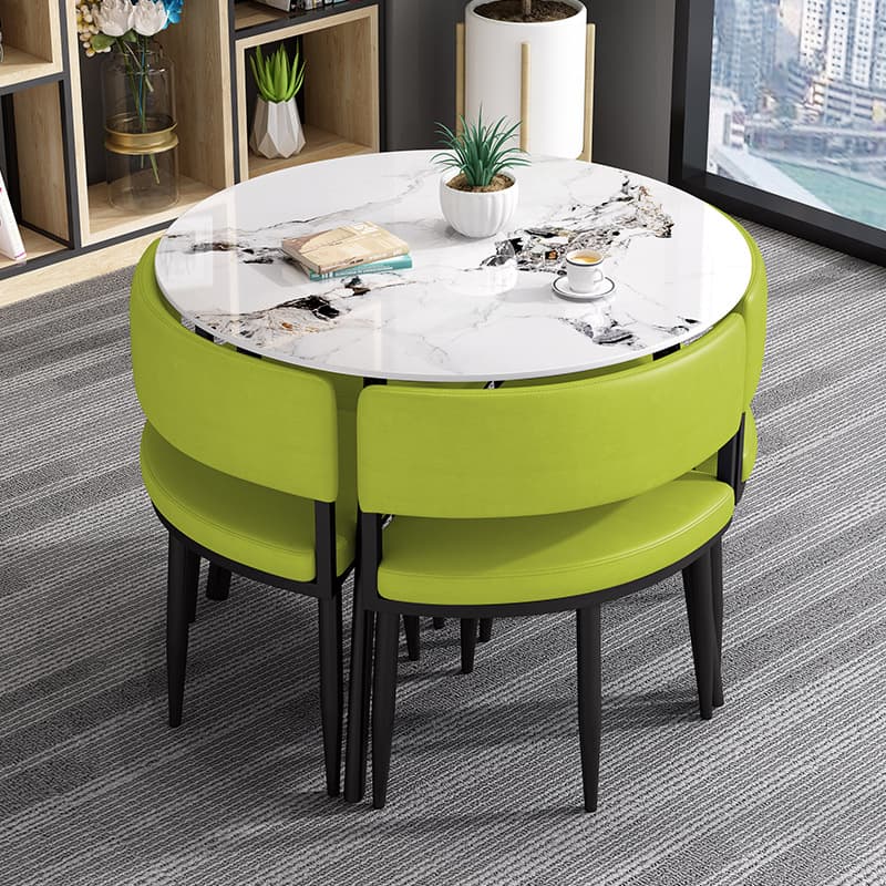 Circular Dining Table Set with a Slate Tabletop in White/Gray/Coal, Back and Cushion Chair for Dining Table for 4 in a Simple Style thumbnail 23
