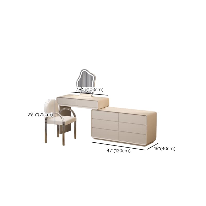 Simplistic Large Vanity Set with Lumber Table Top, White Seat, 8 Drawers, and Mirror Lights thumbnail 12