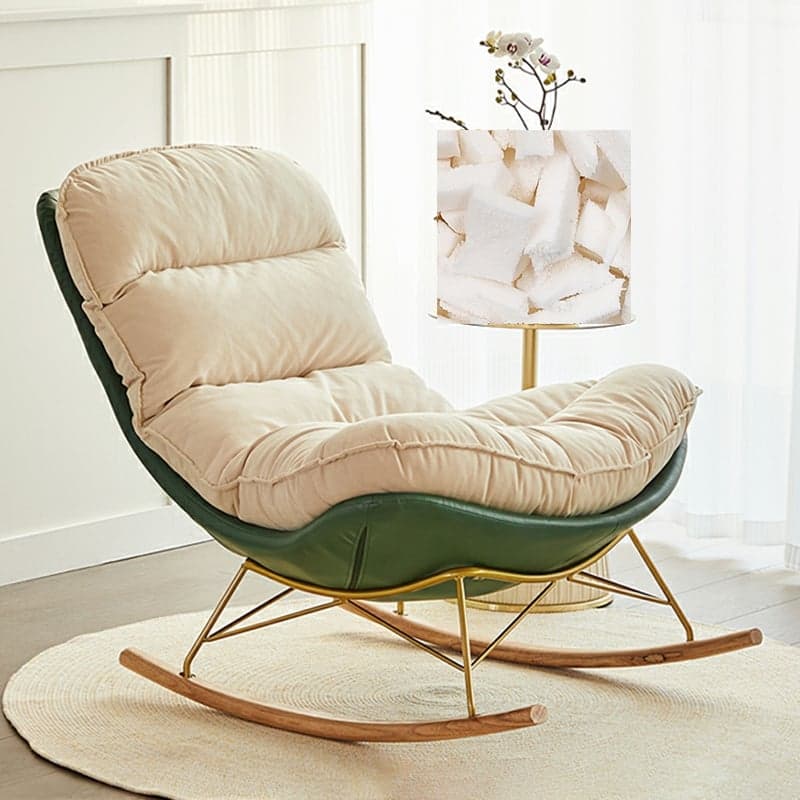Trendy Faux Leather Upholstered Rocking Chair Couch with Footstool , Spindle Back and Resistant To Dirt thumbnail 3
