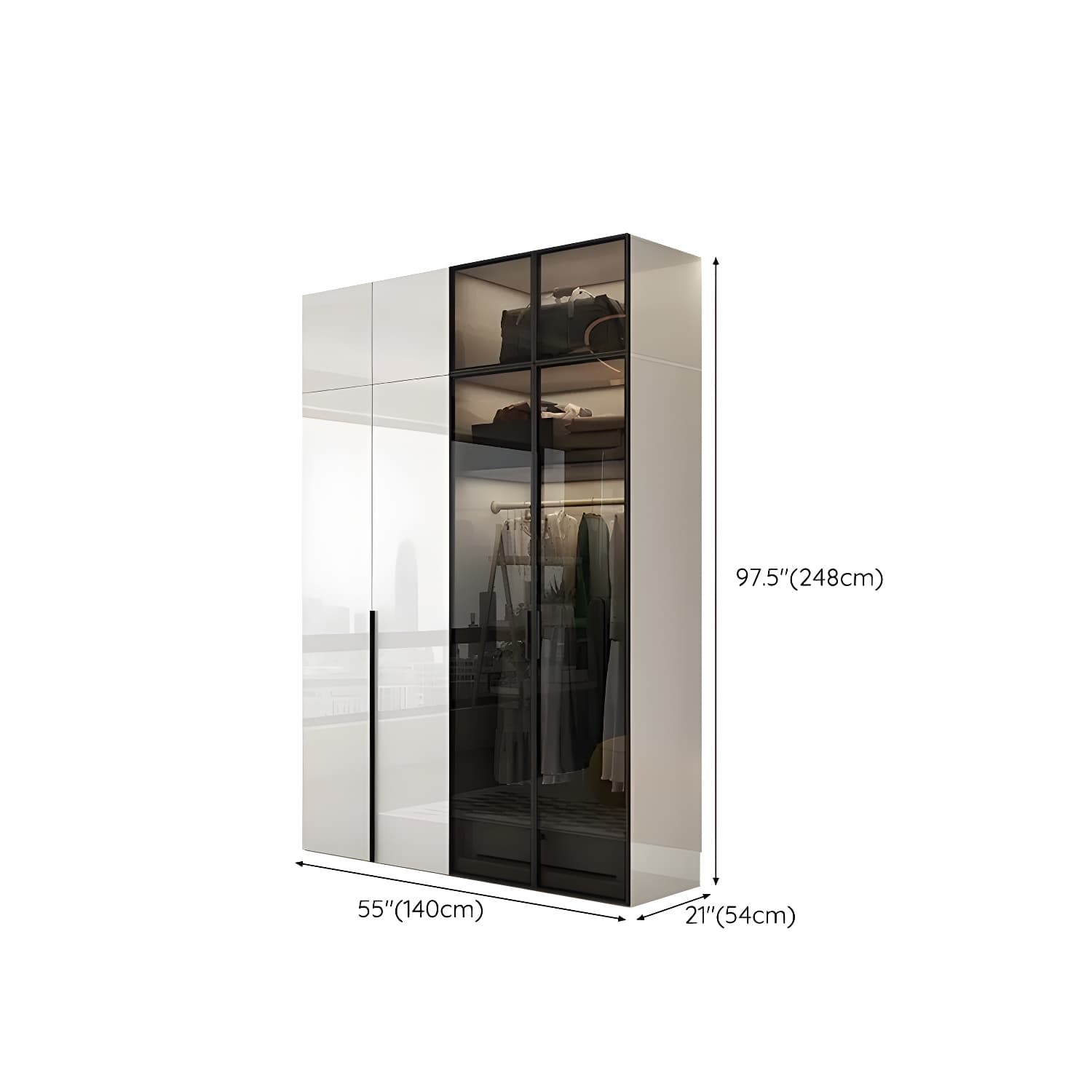 Sleek White Wood Wardrobe Armoire with Soft Close Drawers and Shelves thumbnail 20