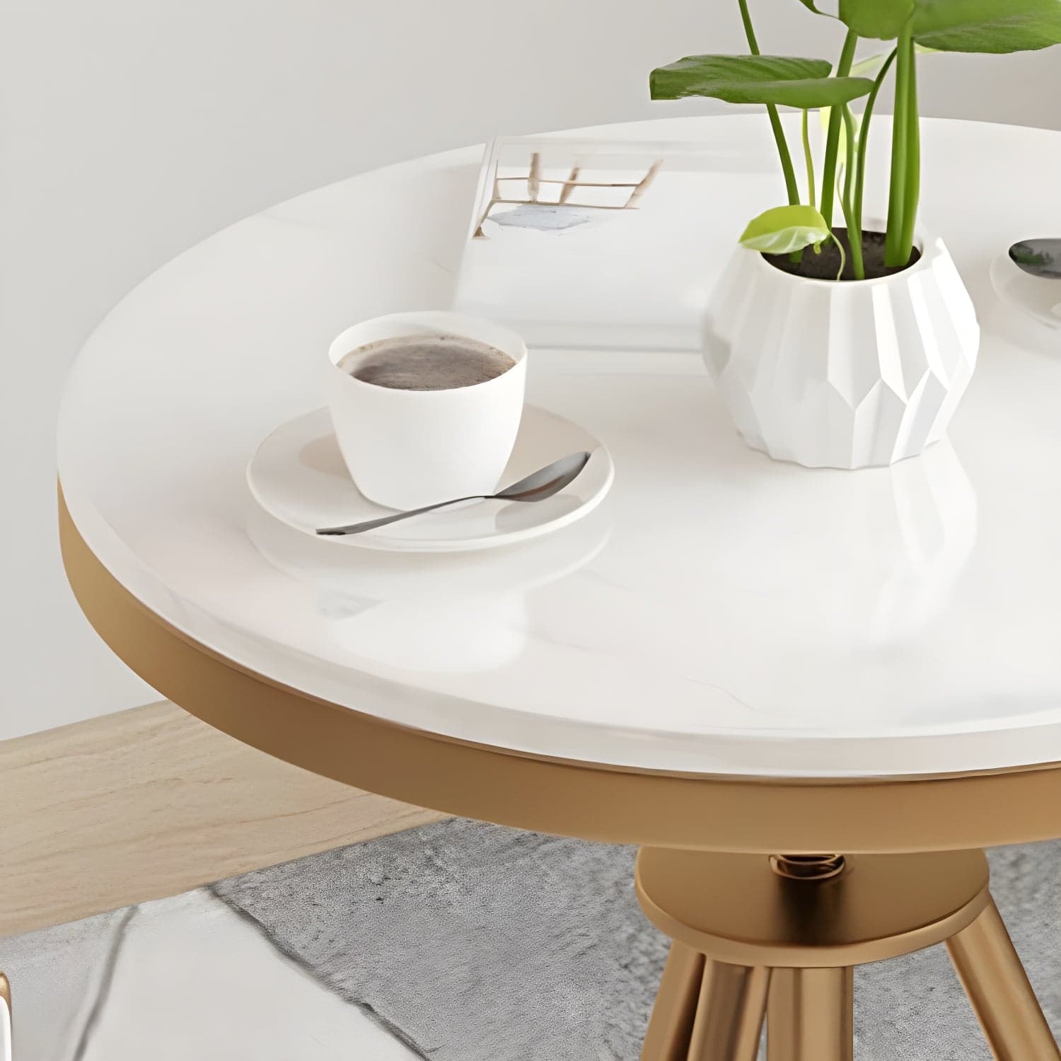 Traditional Luxury Round Dining Table Marble Top Table with Gold Metal Base thumbnail 11
