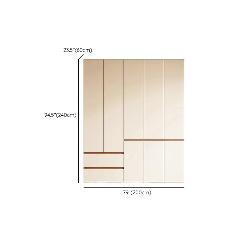White Minimalist Manufactured Wood Wardrobe Closet with 2 Drawers, Soft Close Door, Interior Shelves, and Clothing Rod thumbnail 20