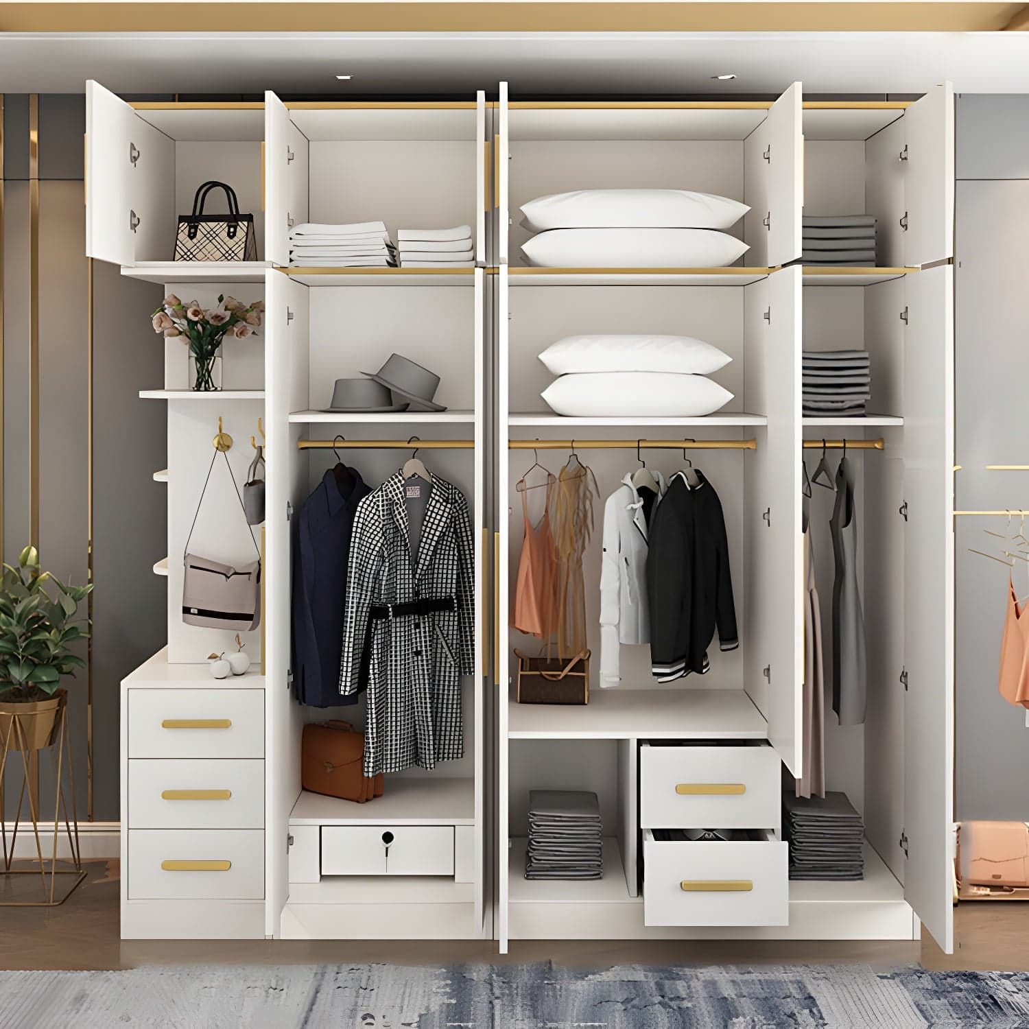 Contemporary Style Wardrobe Wooden Wardrobe Closet with Drawer thumbnail 10