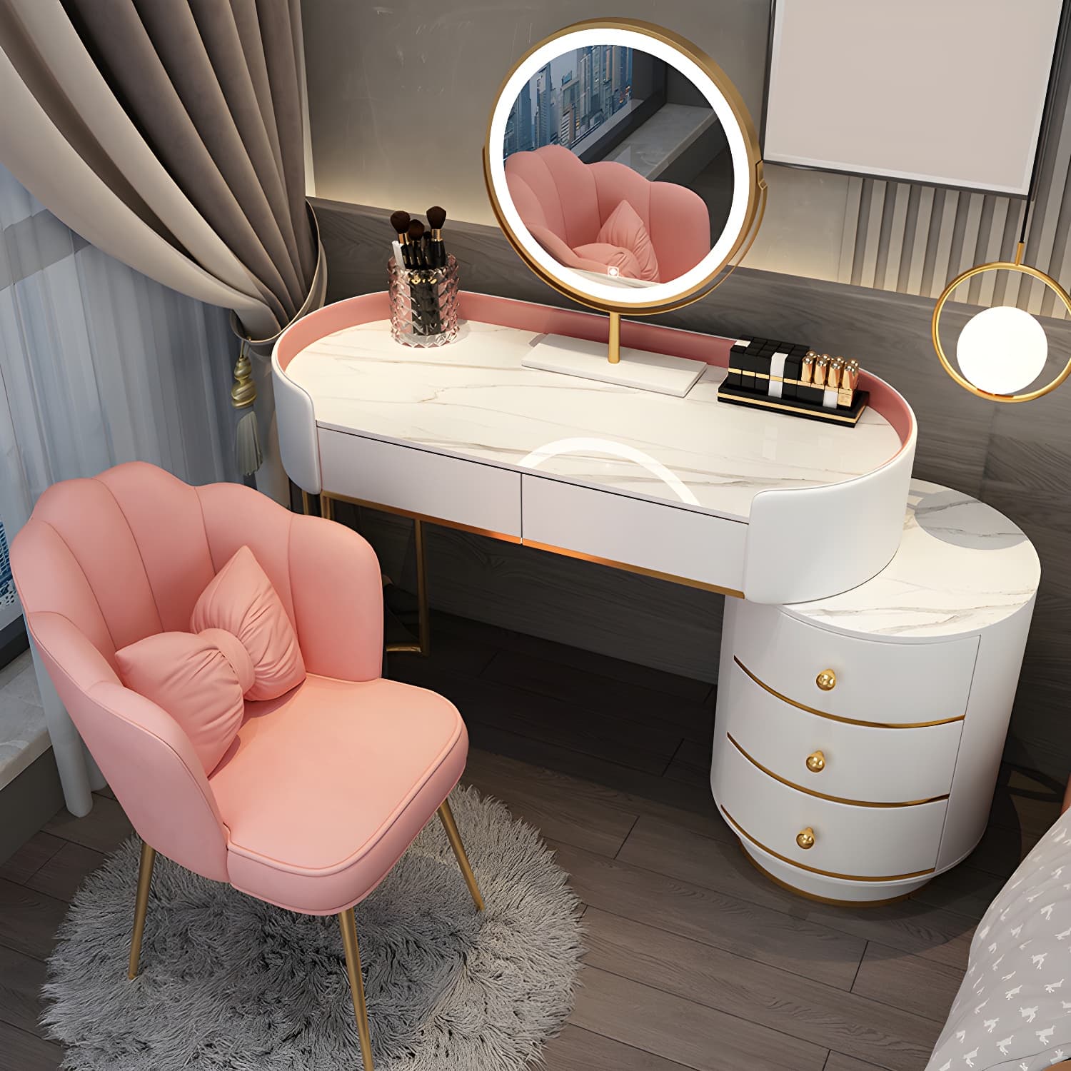 Glam Dressing Table Storage Box with Makeup with Drawers for Bedroom thumbnail 6