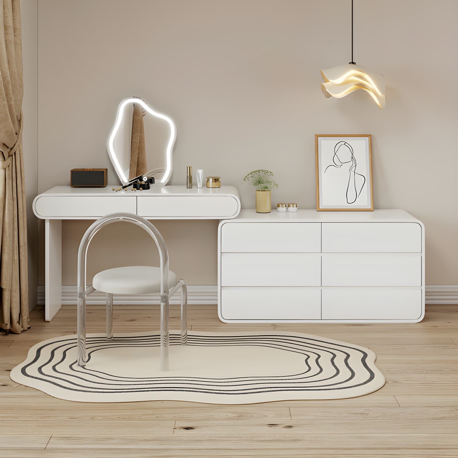 Modern White Wooden Makeup Vanity With Soft Close Drawers & Easy Assembly, Standard Width thumbnail 5