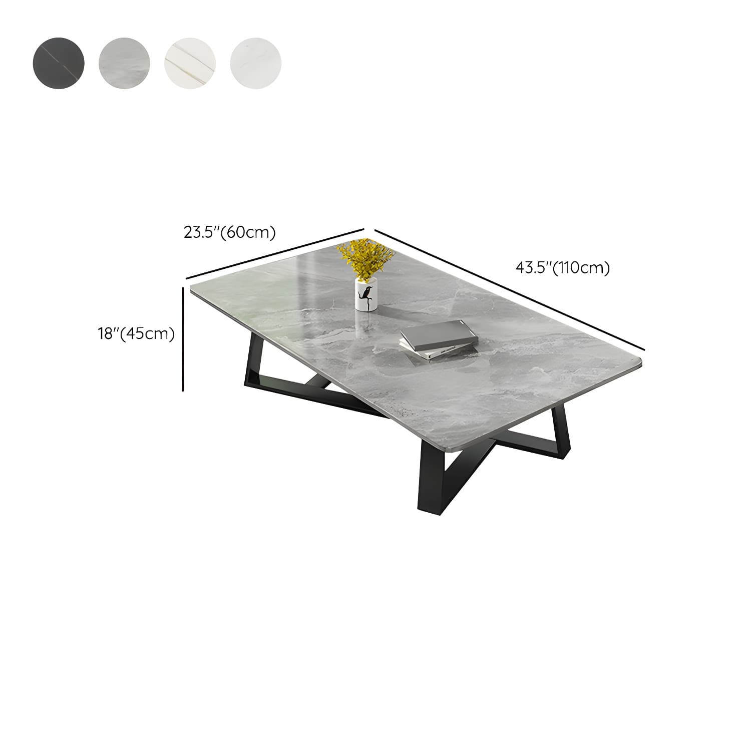 Modern Rectangle Coffee or End Table Stone and Steel Coffee Table with Cross Legs thumbnail 20