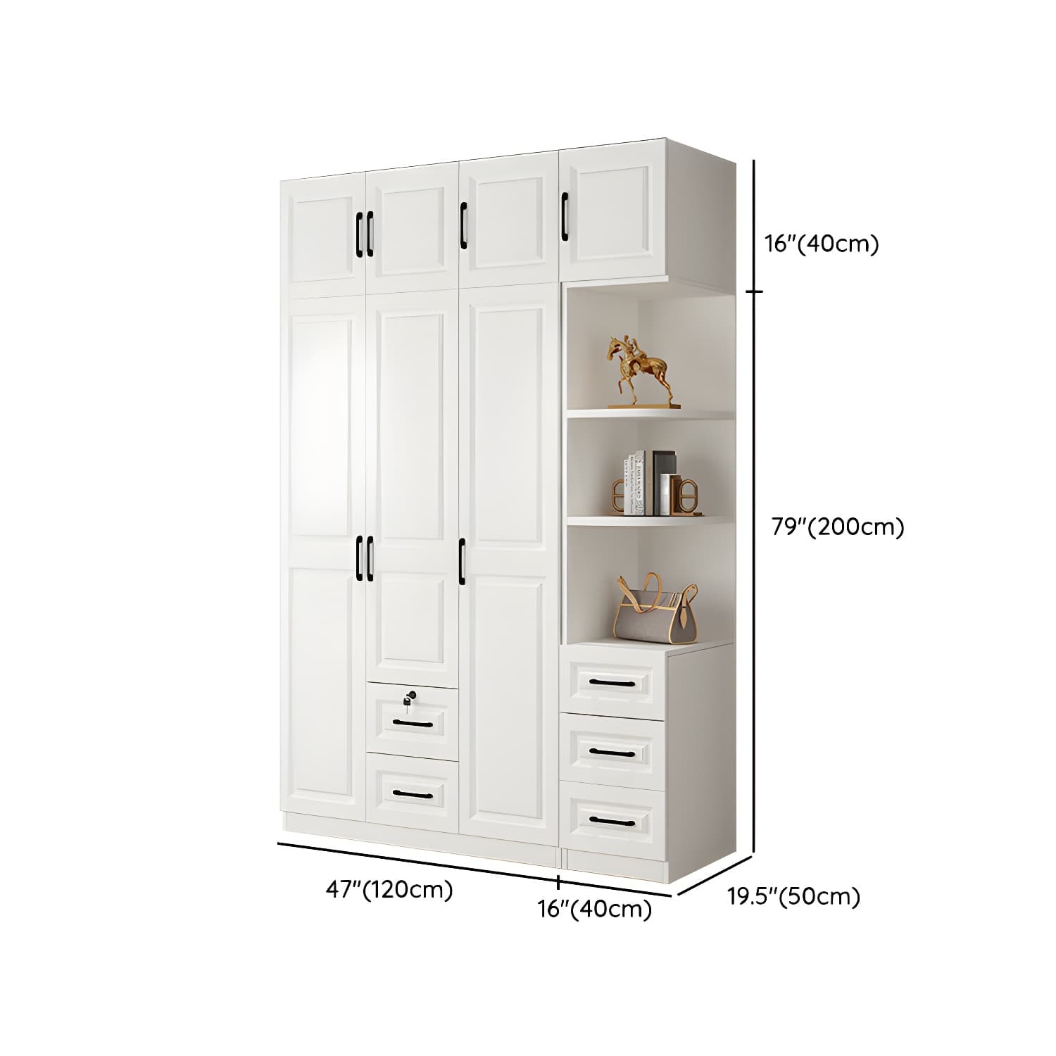 Wood White Modern Wardrobe Armoire with Drawers, Shelves, and Clothing Rod thumbnail 32