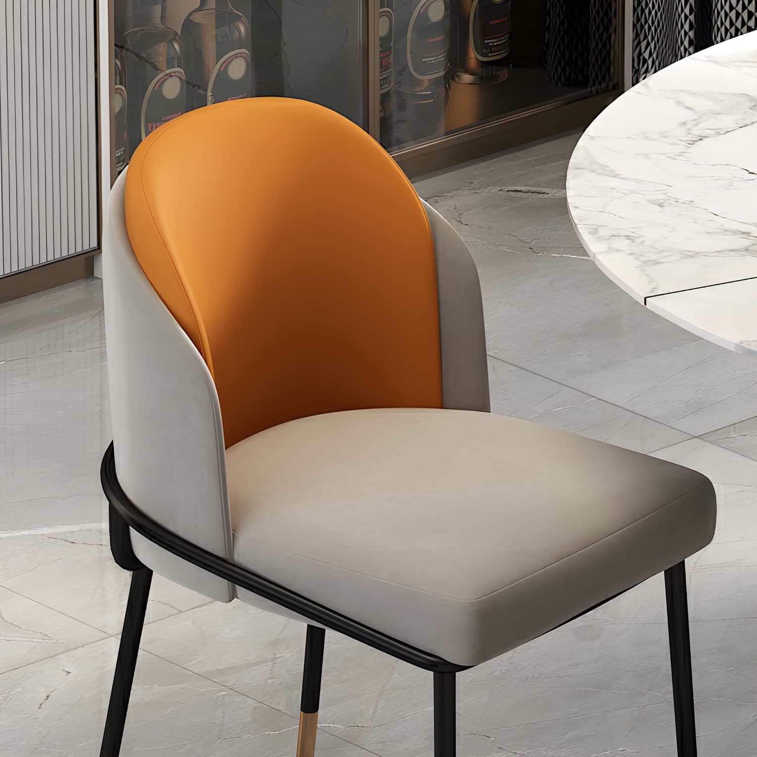 Glam Low-Back Upholstered Chair with Sleek Black Metal Legs for Kitchen & Dining thumbnail 25