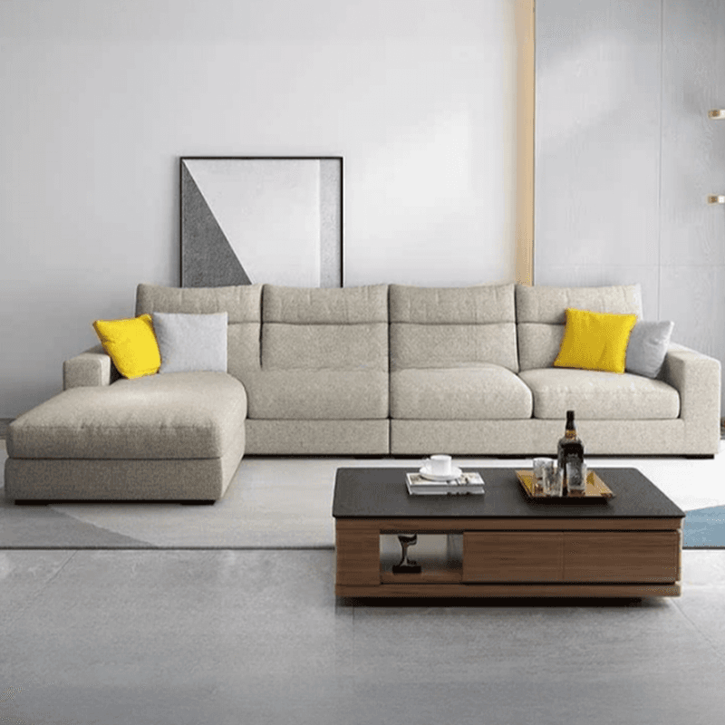L-Shape Sofa Chaise with Pillow Back, Azure/Cream Upholstery, Square Arm, Slipcover, and 1 Chaise thumbnail 8