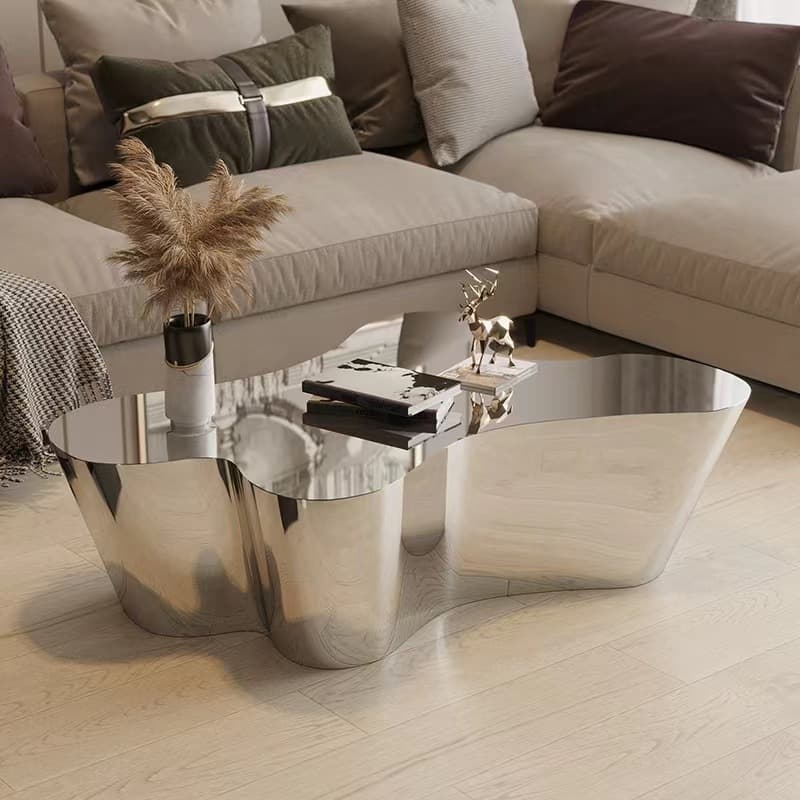 Silver Alloy Irregular/Circular-shaped Accent Table for Small Spaces thumbnail 10