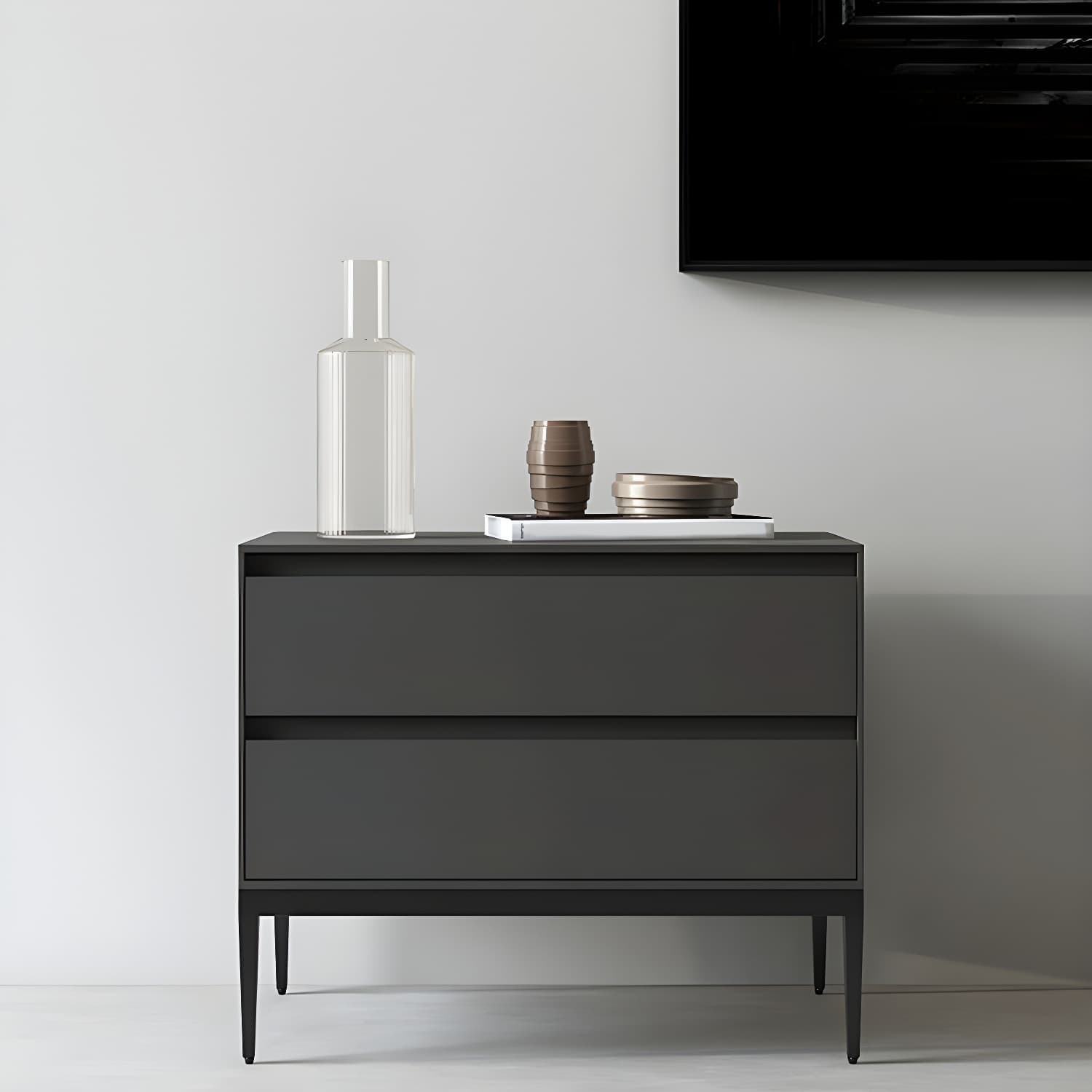 Wooden Night Table Contemporary Bedside Cabinet with 2 Drawers thumbnail 6