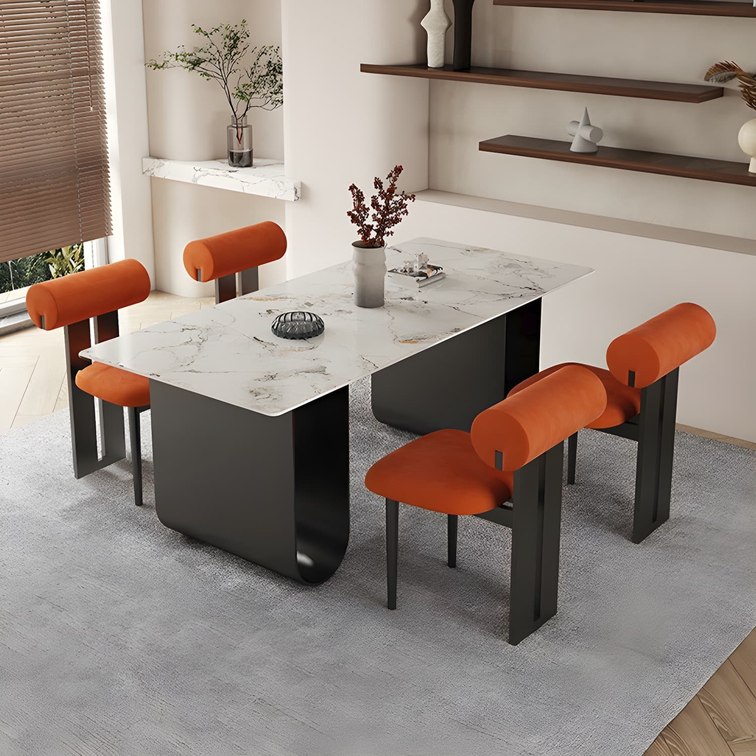 Nordic Rectangle Stone Dining Table 1/5 Pieces Dining Set for Dining Room thumbnail 10