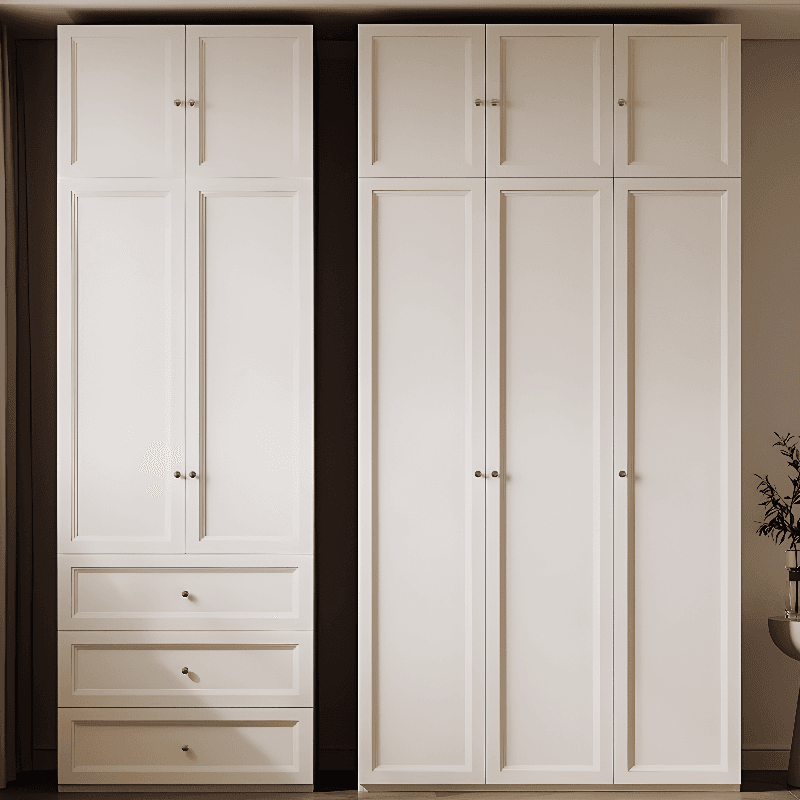 Chalk Modish Self-supporting Cabinet Armoire with Soft Close Drawer, Soft Close Door, and Hinged Hanging Rod