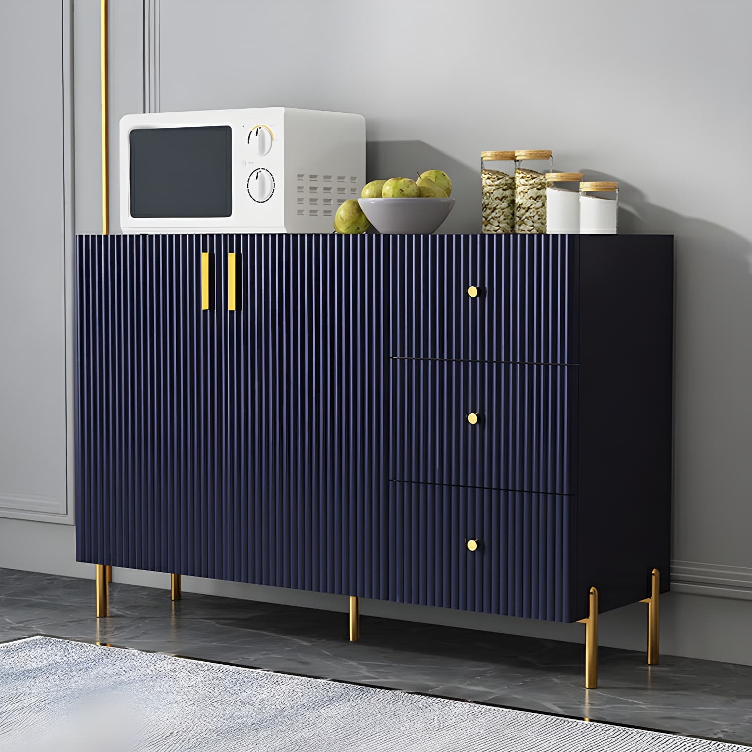 Living Room Glam Faux Wood Sideboard with Shelves and 3 Drawers thumbnail 12
