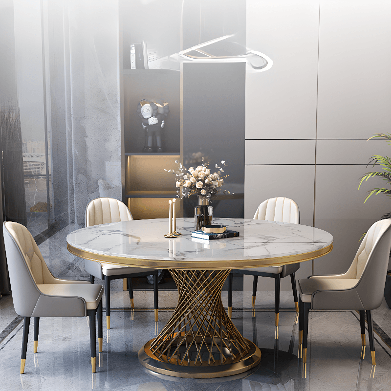 Art Deco Marble Stone Dining Table Set Available for 4, 6, or 8 People thumbnail 1
