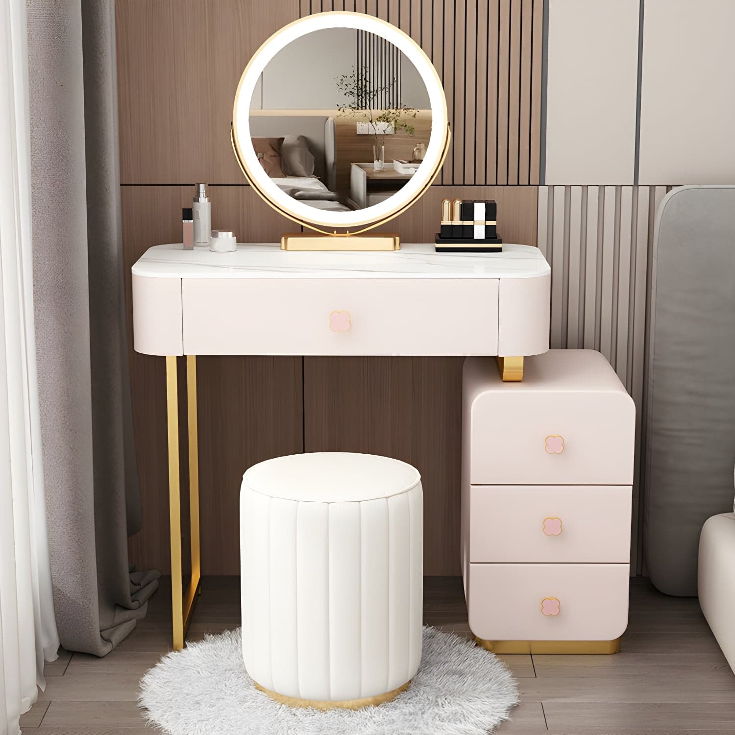 Contemporary Wooden Make-up Vanity with Storage Drawers in Rectangle thumbnail 2